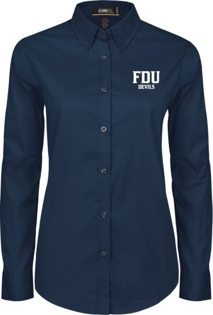 FDU Devils Ladies Twill Button Down Long Sleeve FDU Devils Stacked - ONLINE ONLY