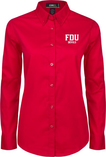 FDU Devils Ladies Twill Button Down Long Sleeve FDU Devils Stacked - ONLINE ONLY