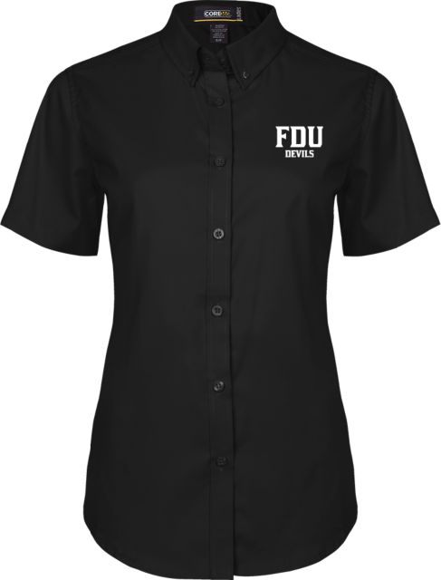 FDU Devils Ladies Twill Button Up Short Sleeve FDU Devils Stacked - ONLINE ONLY