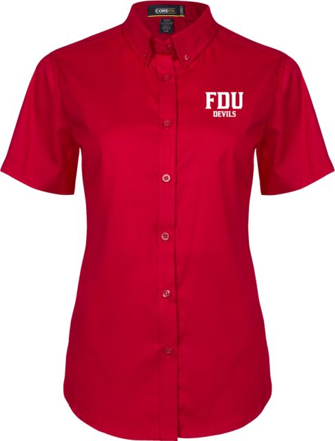 FDU Devils Ladies Twill Button Up Short Sleeve FDU Devils Stacked - ONLINE ONLY