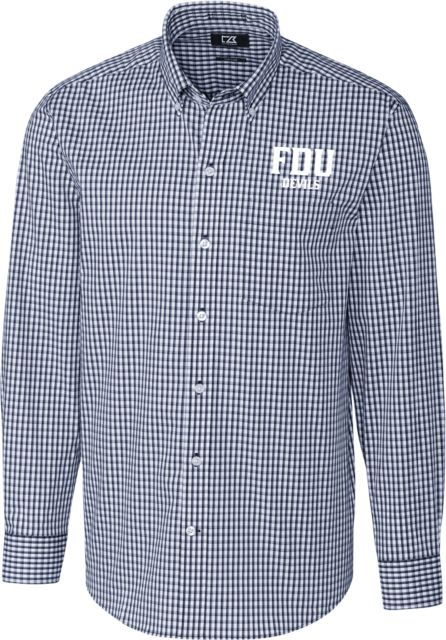 FDU Devils Cutter and Buck Stretch Gingham Long Sleeve Shirt FDU Devils Stacked - ONLINE ONLY